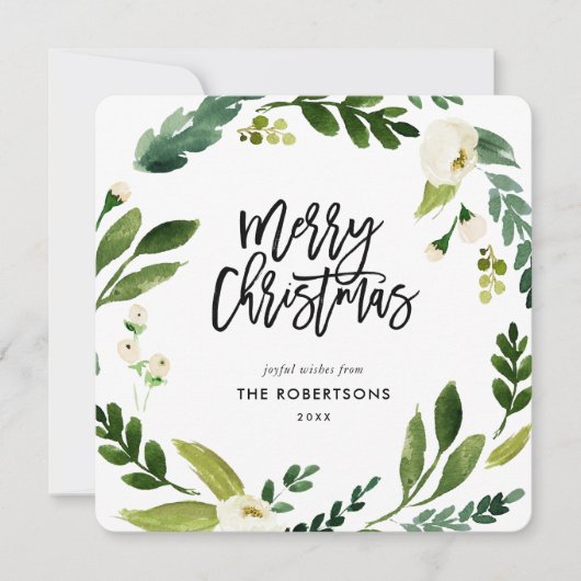 Sweet Greenery Floral Wreath Foto Feestdagenkaart (Voorkant)