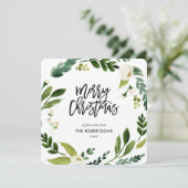 Sweet Greenery Floral Wreath Foto Feestdagenkaart (Staand voorkant)
