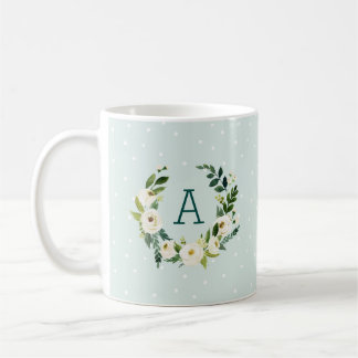 Sweet Greenery Wreath en Mint Stippen Monogram Koffiemok
