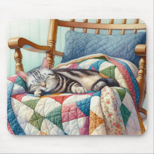 Sweet Grey Kat Slapen op een Quilt Muismat