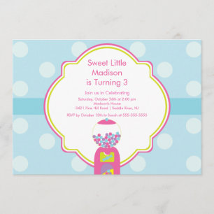 Sweet Gumball Snoep Birthday Party Invitation Kaart