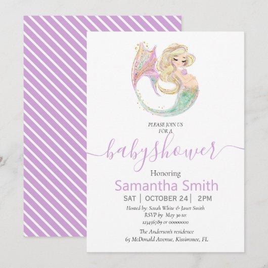 SWEET Happy MERMAID Baby shower Invitation (Devant / Derrière)