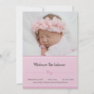 Sweet Heart Baby Girl Fotoaankondiging Roze Aankondiging