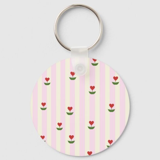 Sweet Heart Flower Pattern – Soft Pink Striped Sleutelhanger (Voorkant)
