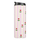 Sweet Heart Flower Pattern – Soft Pink Striped  Thermosbeker (Geroteerd rechts)