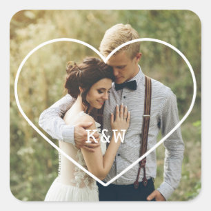 Sweet Heart Lijst Monogrammed Weddenfoto Vierkante Sticker