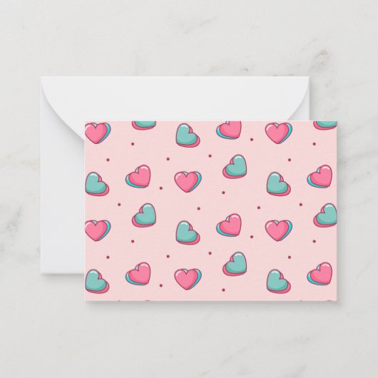 Sweet Heart Love Pattern Roze Valentijnsdag Notitiekaartje (Achterkant)