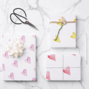 Sweet Hearts Art Love Roze Geel Rood Fun Inpakpapier Vel