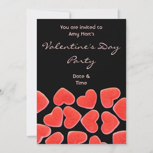 Sweet Hearts Black 'Valentine's party' invitation (Devant)