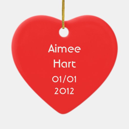 Sweet Hearts 'Naam & Datum' hart rood terug Keramisch Ornament (Achterkant)