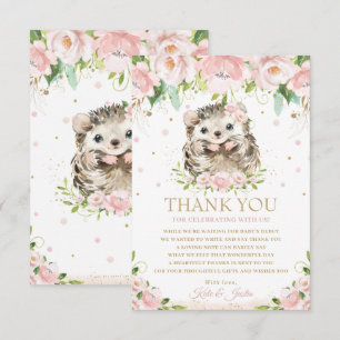 Sweet Hedgel g Blush Pink Floral Baby shower Bedankkaart