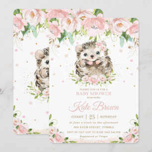 Sweet Hedgel g Blush Pink Floral Gold Baby shower Kaart