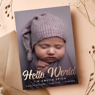 Sweet Hello World Foil Faire-part photo de naissan