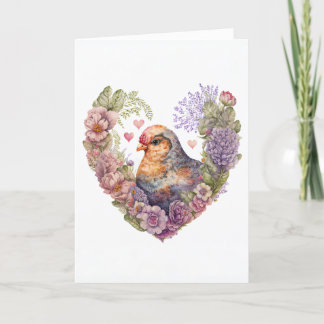Sweet Hen met roze bloemen voor Valentijnsdag Feestdagen Kaart