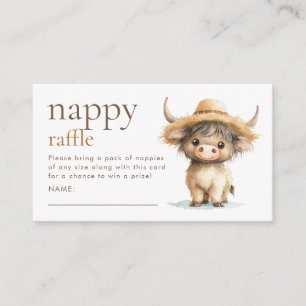 Sweet Highland Koe Nappy Raffle Baby shower Informatiekaartje