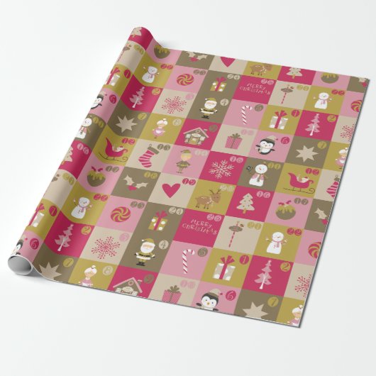 Sweet Holiday Patchwork kerstpatroon Cadeaupapier (Uitgerold)