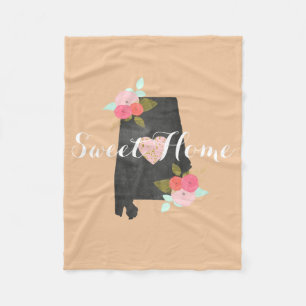 Sweet Home Alabama State Waterverf Bloemen & Hart Fleece Deken