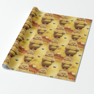 Sweet Honey Beren en Bijen 3D Naadloos Patroon Cadeaupapier