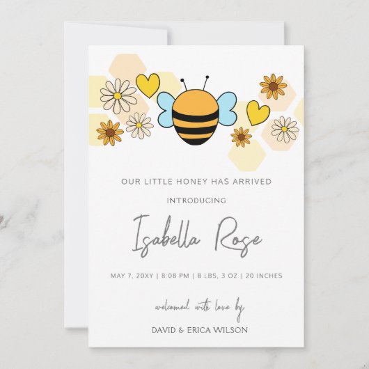 Sweet Honey mignonne Nouveau bébé Faire-part de na (Devant)