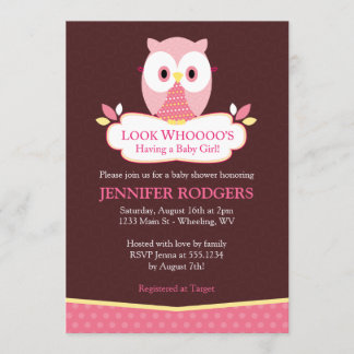 Sweet Hoot Owl Baby Shower Invitations - Roze Kaart