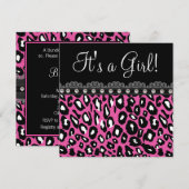 Sweet Hot Pink Leopard Baby shower Kaart (Voorkant / Achterkant)