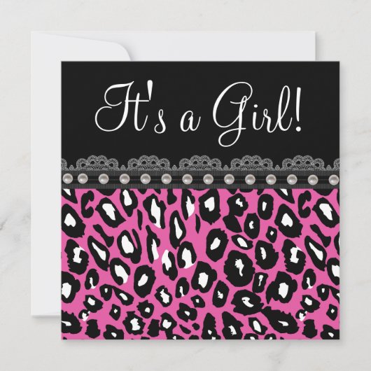 Sweet Hot Pink Leopard Baby shower Kaart (Voorkant)