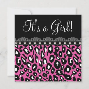 Sweet Hot Pink Leopard Baby shower Kaart