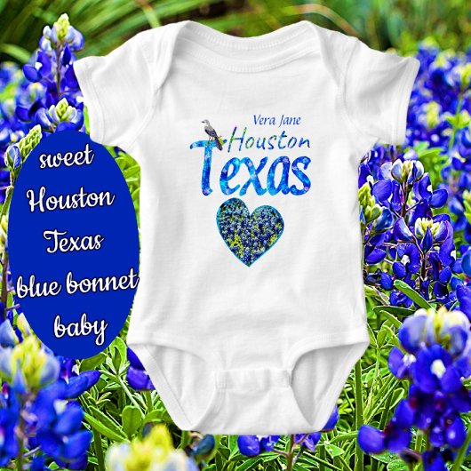 Sweet Houston TX Bluebonnet Hart en Mockingbird Romper