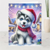 Sweet Husky Puppy in het kerstdorp Kaart (Voorkant)