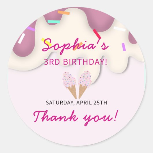 Sweet Ice Cream Birthday Ronde Sticker (Voorkant)
