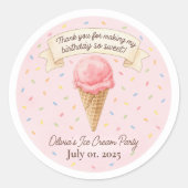 Sweet Ice Cream Party Thank You Sticker | Pink  (Devant)