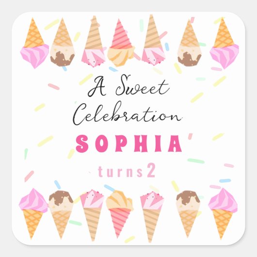 Sweet Ice Cream Party Vierkante Sticker (Voorkant)