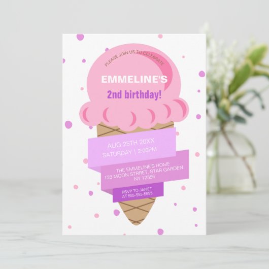 Sweet Ice Cream Roze Paarse Verjaardag Kaart (Staand voorkant)