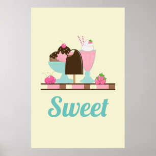 Sweet Ice Cream Sundae & Strawberry Float Poster