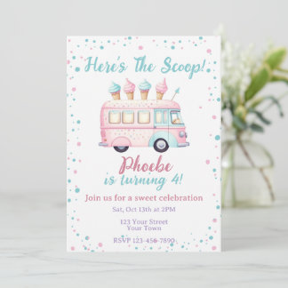 Sweet Ice Cream Truck Birthday Invitation Kaart