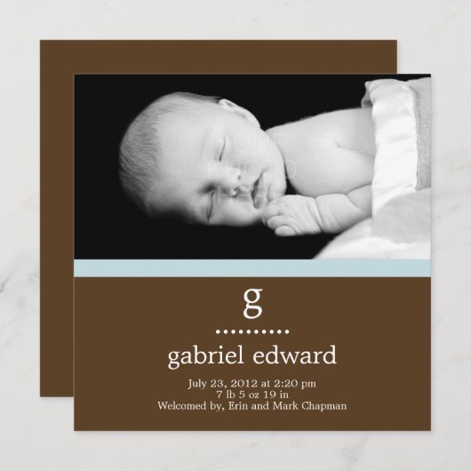 Sweet Initial Baby Boy Faire-part de naissance (Devant / Derrière)