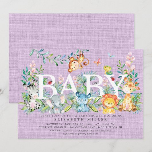 Sweet Jungle Animaux Baby shower Invitation (Devant / Derrière)