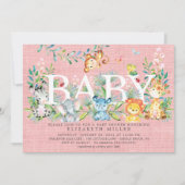 Sweet Jungle Animaux Filles Baby shower Invitation (Devant)