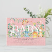 Sweet Jungle Animaux Filles Baby shower Invitation (Debout devant)