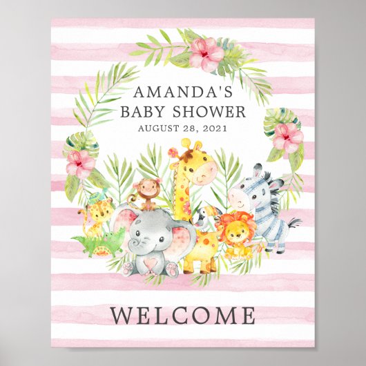 Sweet Jungle Animaux Welcome Poster Baby shower (Devant)