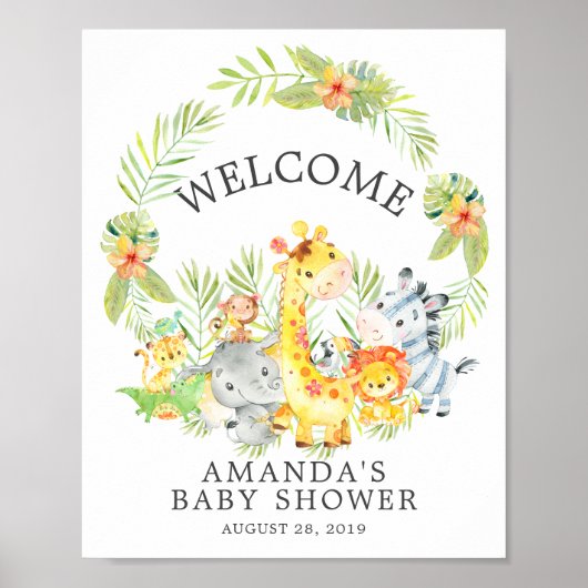 Sweet Jungle Animaux Welcome Poster Baby shower (Devant)