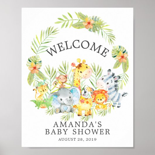 Sweet Jungle Animaux Welcome Poster Baby shower (Devant)