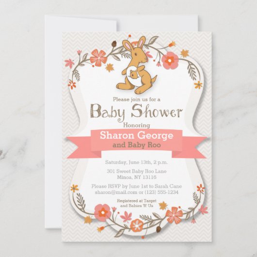 Sweet Kangaroo Floral Baby shower Invitation (Devant)