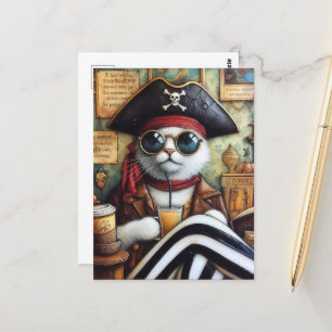Sweet Kat Pirate met koffie in een Antiek winkel Briefkaart