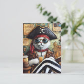 Sweet Kat Pirate met koffie in een Antiek winkel Briefkaart (Staand voorkant)
