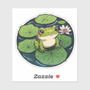 Sweet Kawaii Frog op Lily Pad Sticker, Cute Frog Sticker