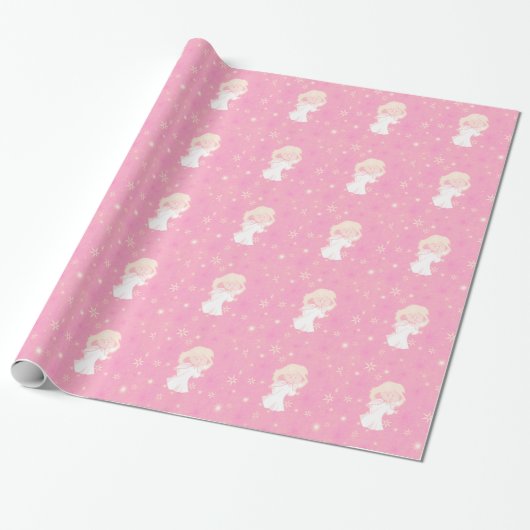Sweet-kerstengel, roze cadeaupapier (Uitgerold)