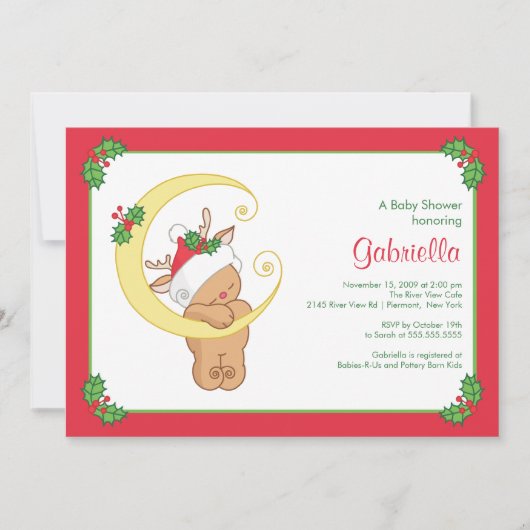 Sweet Kerstmis Baby shower Uitnodiging Baby Deer (Voorkant)