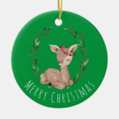 Sweet Kerstmis Fawn Wreath Keramisch Ornament (Voorkant)