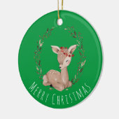 Sweet Kerstmis Fawn Wreath Keramisch Ornament (Links)